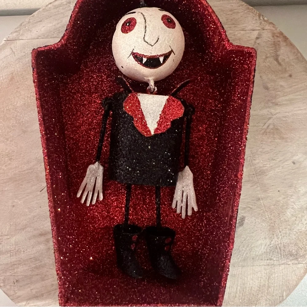 Pier 1 Vampire in Glittered Coffin ornament Halloween table top decoration decor